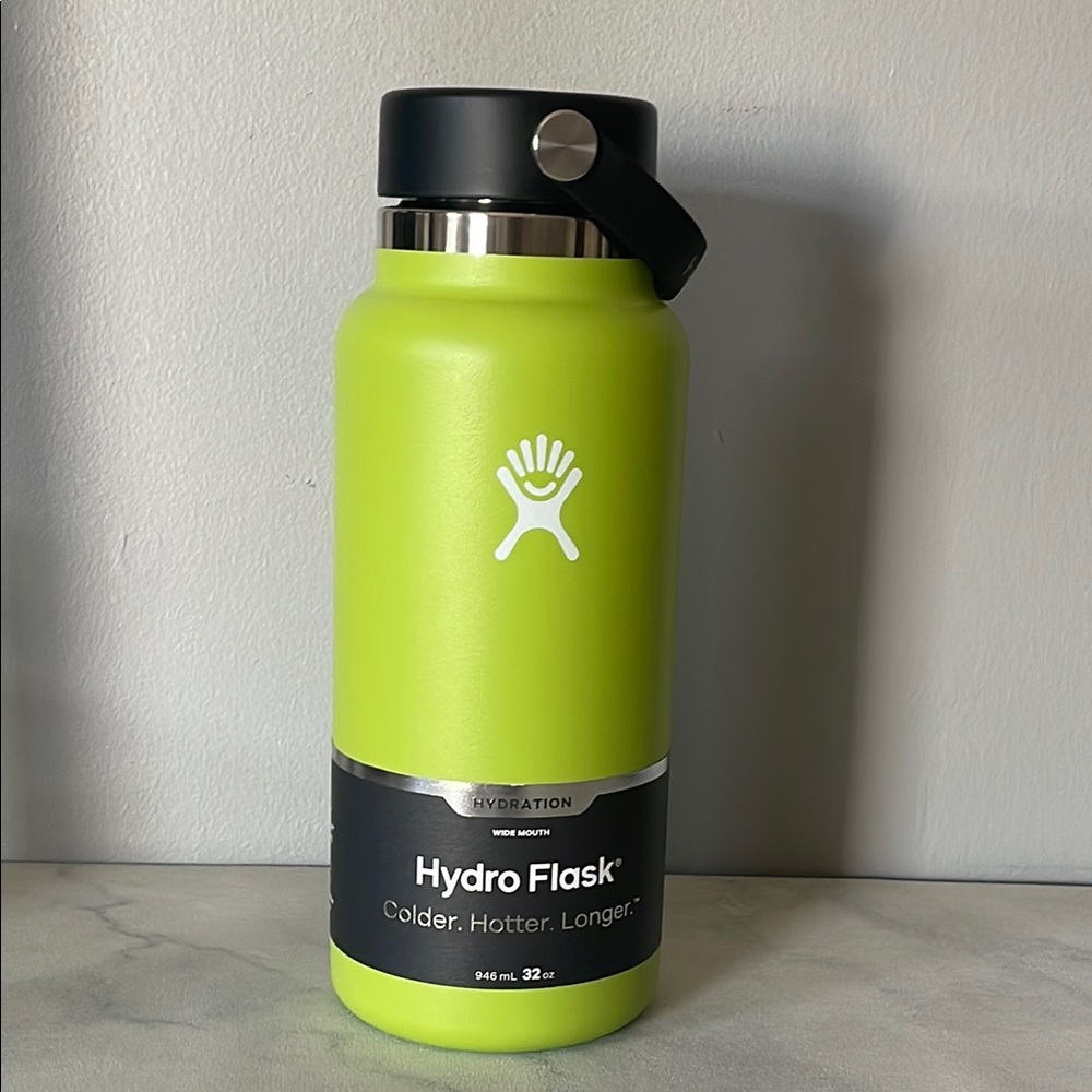NWT Hydro Flask Neon Green wide mouth Bottle with Black Lid